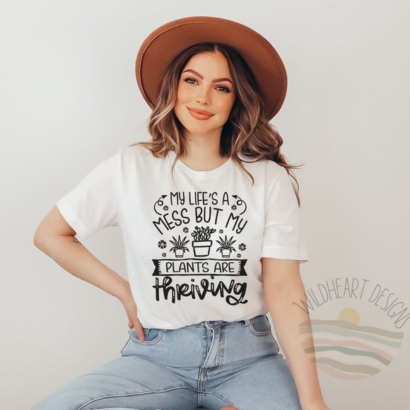 Tops - My Life's A Mess Plant Lover  Graphic T-shirt Boho Graphic Tee Funny Unisex Tee